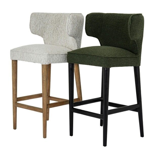 Wyld Haus Modena Modern Green Upholstered Bar Stool with Wooden Legs