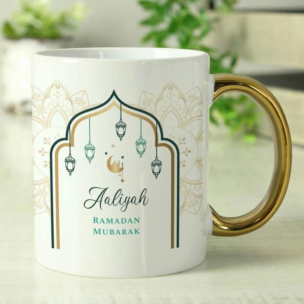 Personalised Eid And Ramadan Gold Handled Mug - alternative angle