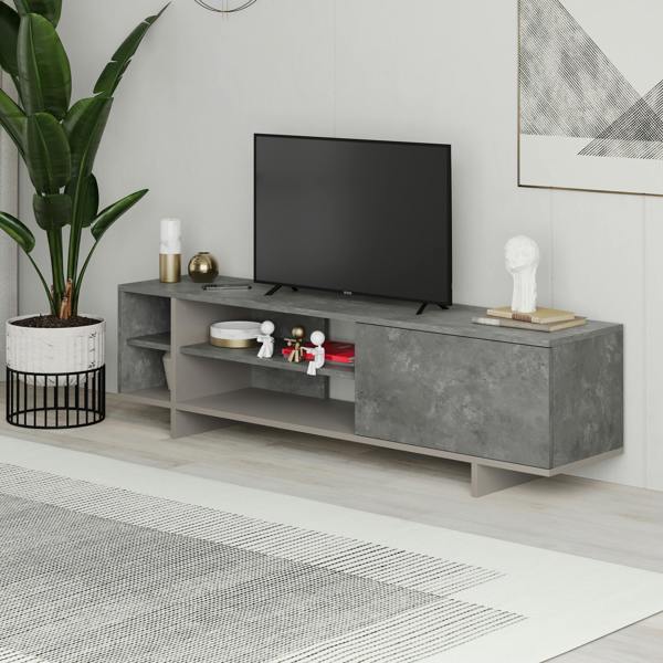 Decortie Modern Stockton TV Unit up to 65 Inch TVs 4-open Shelf Flip-Door Storage TV Cabinet 35.6x160cm Living Room