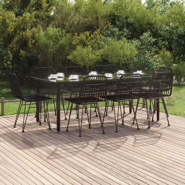 Berkfield 9 Piece Garden Dining Set Black Poly Rattan