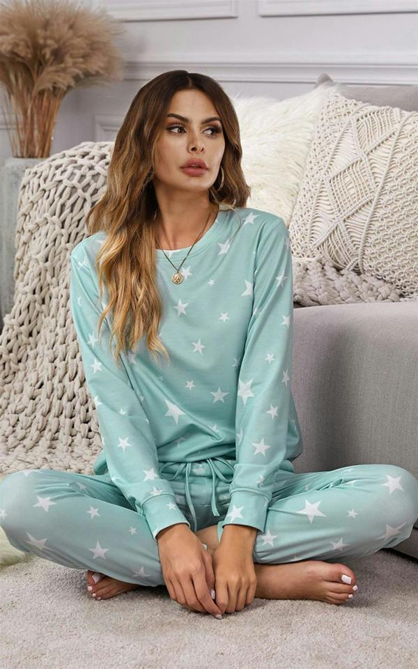 FS Collection Star Print Loungewear Co Ord Set In Mint