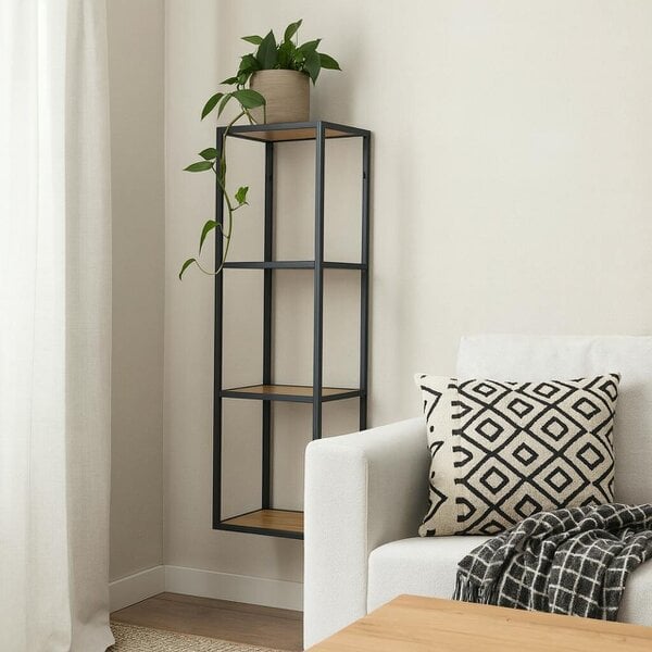 Wyld Haus El Paso Black Metal and Wild Oak Veneer Wall Shelf