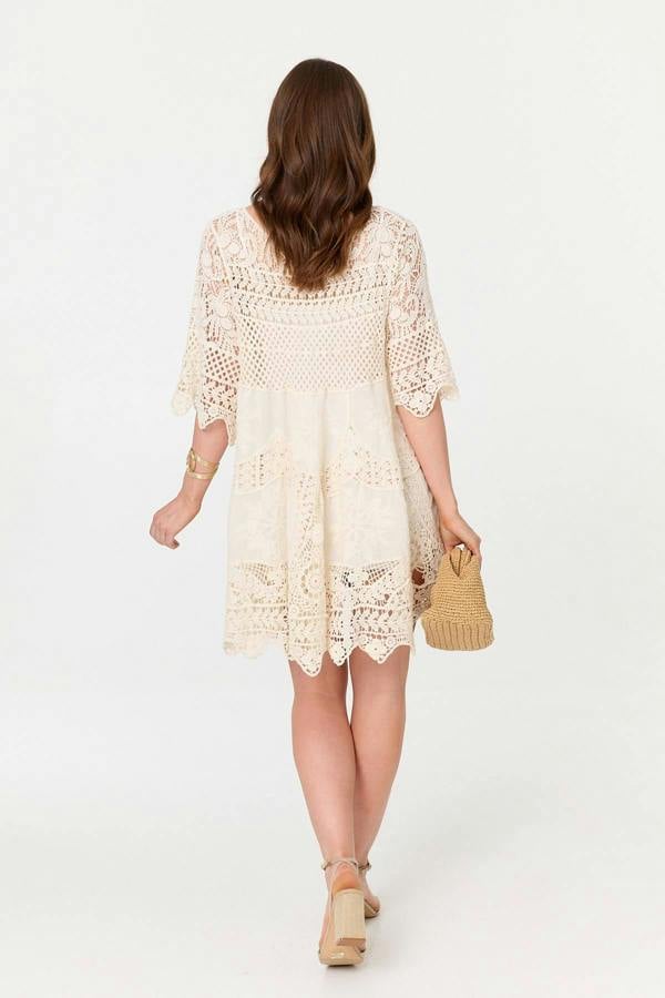 Ivory | Semi Sheer Crochet Texture Short Dress