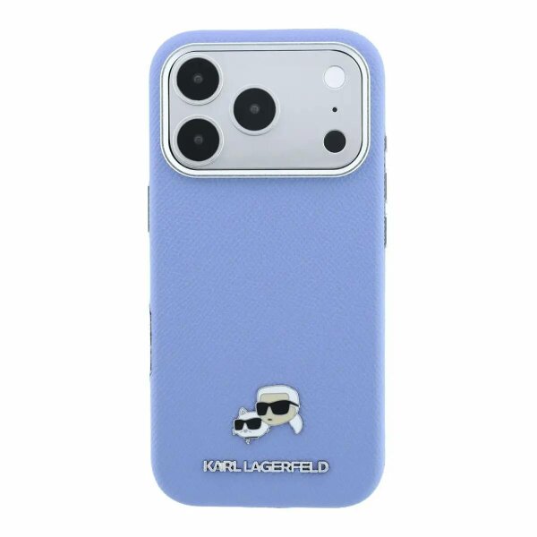 Karl Lagerfeld Grained Karl & Choupette Heads Metal Logo Case with MagSafe for iPhone 17/18 Pro Max 6.9" Light Blue - KLHMP18X6PSKCHLB