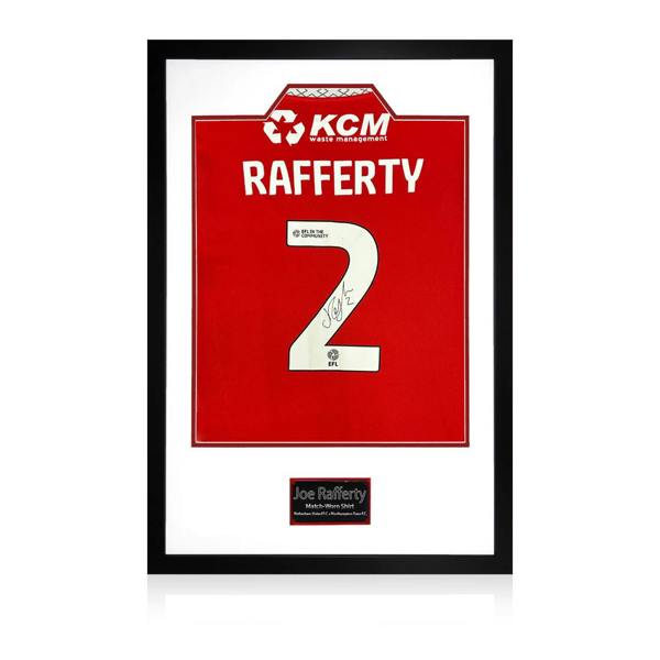 Joe Rafferty Match-Worn & Signed Rotherham United Shirt Premium Frame