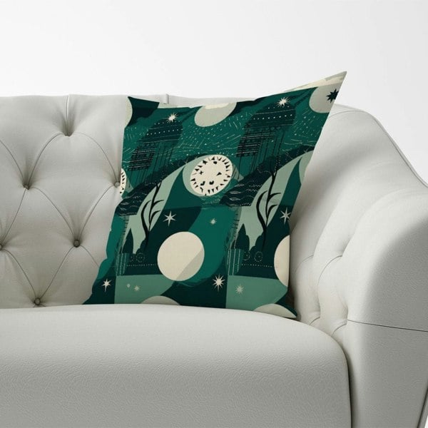 Warren Reed Abstact Green Cream Moon and Stars Cushions