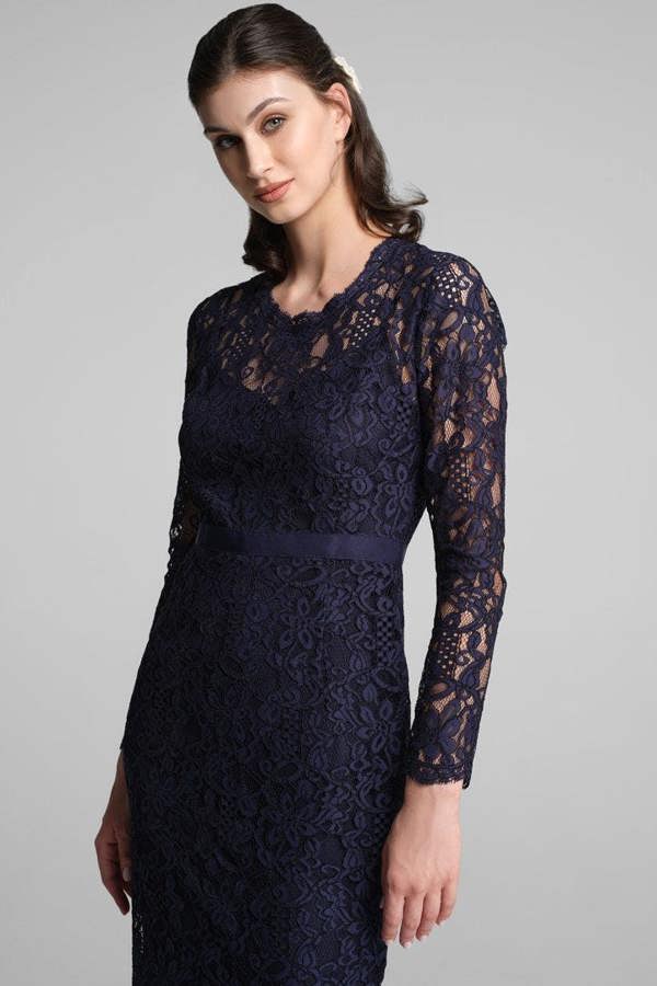 Rumour London Chiara long sleeve lace pencil dress in navy