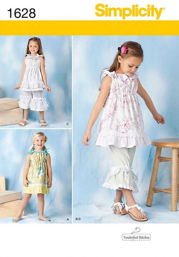 Simplicity Sewing Pattern 1628, Dresses, Trousers, Tops for Kids, Ages: 3-4-5-6-7-8 - Intermediate