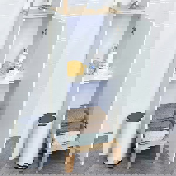 Showerdrape Catania Matt White & Bamboo Tall Bathroom Cabinet with Display Shelves