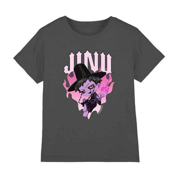 K-Pop Demon Hunters Childrens/Kids Jinu Flaming Heart T-Shirt - Charcoal