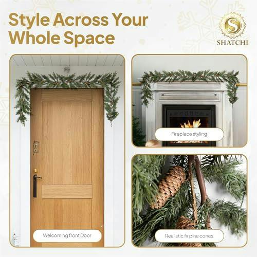18cm Fir Garland with Pine Cones, Green Realistic PE Christmas Decoration for Doors and Mantels image 8