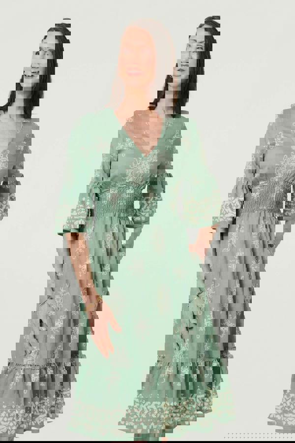 Green | Border Print Knee Length Dress