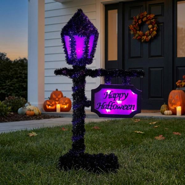 Garden Greatness Glowing Tinsel Halloween Lamppost Light