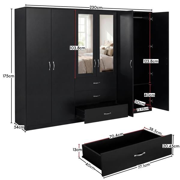 Vida Designs Riano 6 Door 3 Drawer Mirrored Wardrobe