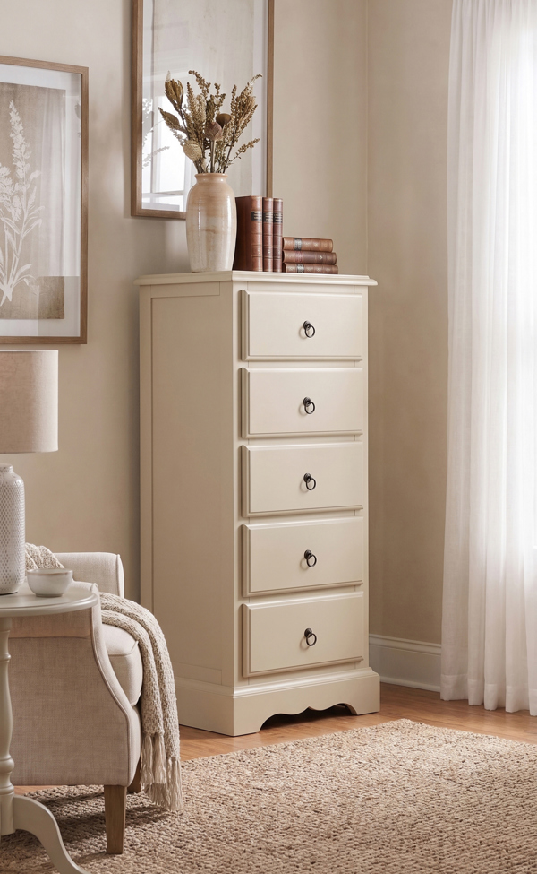 Statement Furniture Romance Tallboy 5 Drawer Narrow Chest of Drawers Assembled Bedroom Storage
