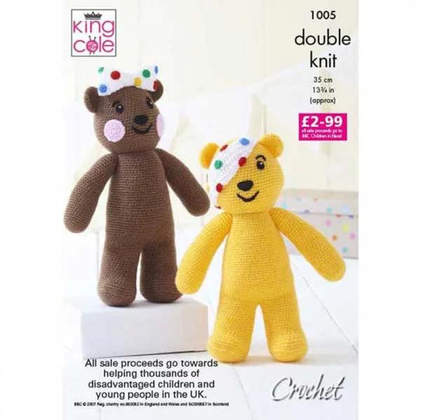 King Cole Pudsey & Blush Bear Pricewise DK & Big Value DK Crochet Pattern 1005, Toys 35cm