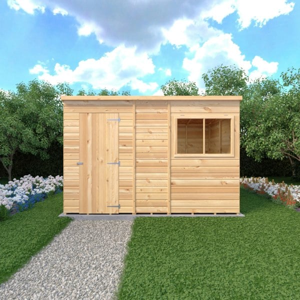 Shire 10x6 single door Pent shed 12mm shiplap interlock cladding