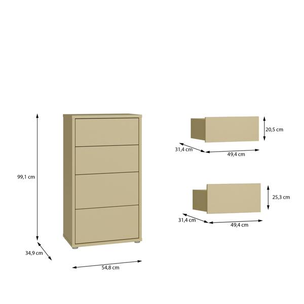 Alice Springs Tall 4 Drawer Chest with Push-to-Open Drawers in Butter Yellow