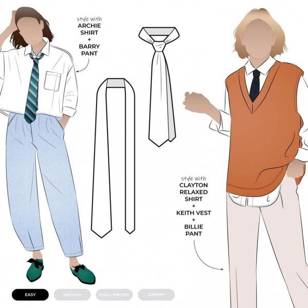 Style Arc Sewing Pattern Chelsea Tie - Ties, Accessories for Women - Easy