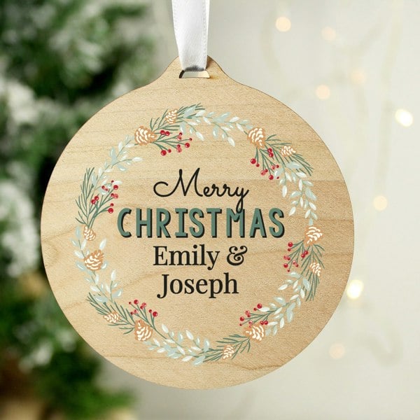 Personalised Memento Company Personalised Wreath Round Wooden Decoration