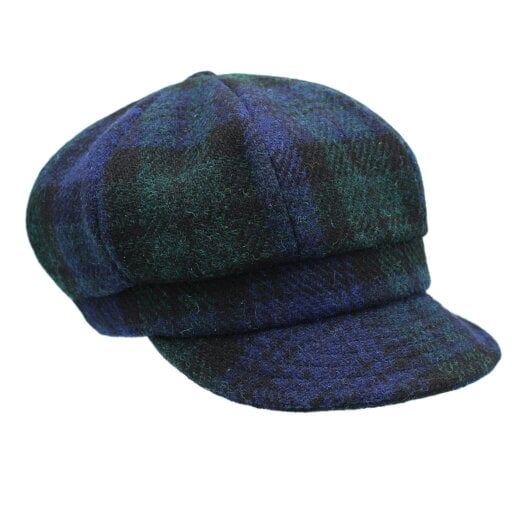 Heather Hats & Accessories Harris Tweed Luxury 8-Panel Traditional Tweed Flat Cap, Satin Lining, Outdoor Wear, Blackwatch Navy