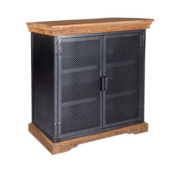 IH Design Dunphy Industrial Wood & Metal 2 Door Sideboard Hutch Set