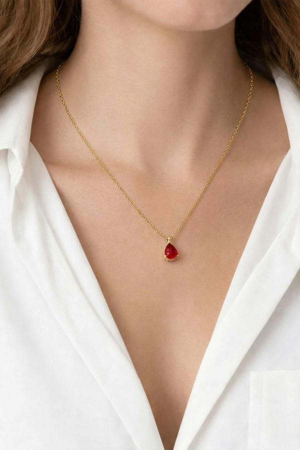 SVNX Rhinestone Teardrop Necklace & Earrings Set in Red - Gift Boxed