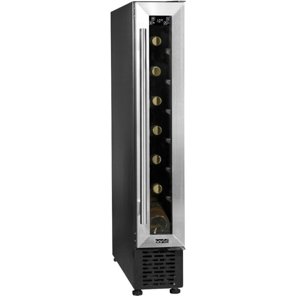 7 Bottle 15cm SLIM Wine Cooler Fridge LED Backlit Metal Shelf STEEL & GLASS