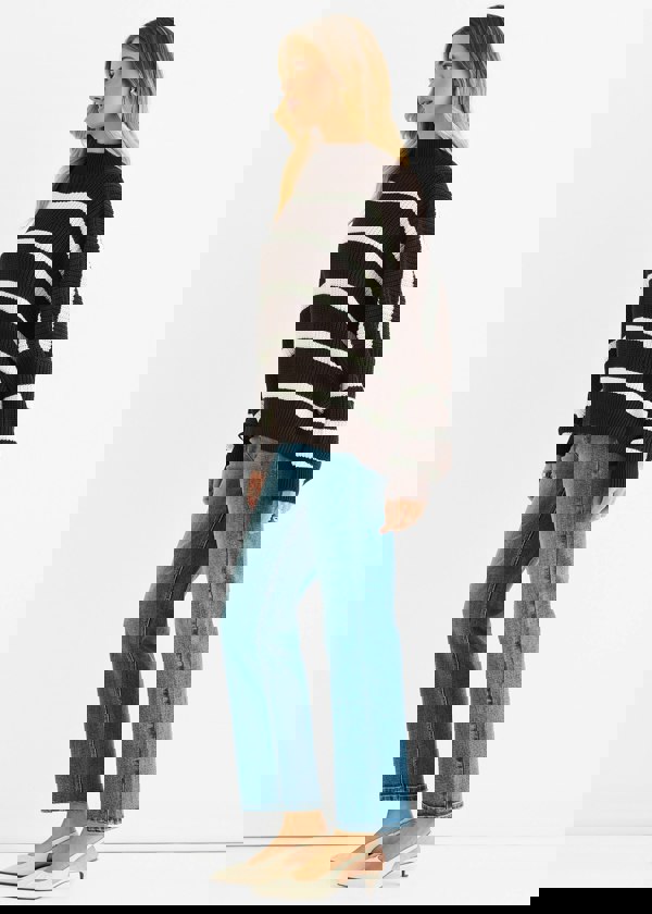 Gini London Chocolate Chunky Knit High Neck Jumper