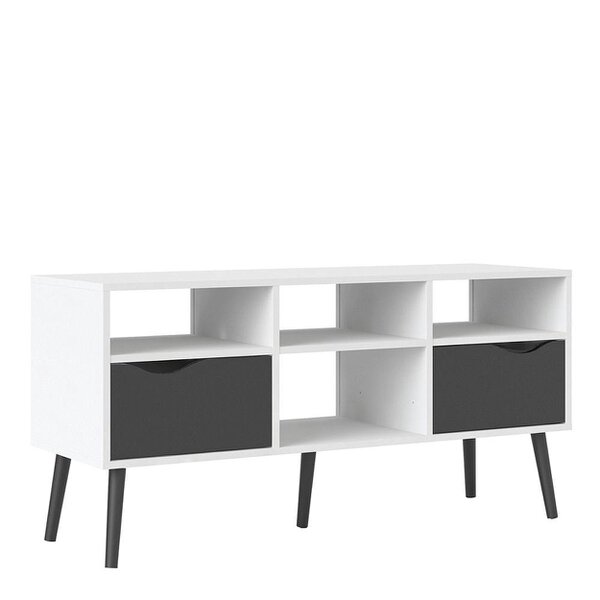 Wyld Haus Sapporo White and Matt Black Wide TV Unit 2 Drawers 4 Shelves
