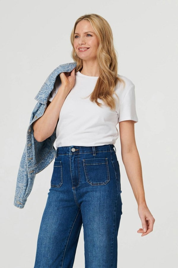 Blue | High Waist Cropped Flared Jeans
