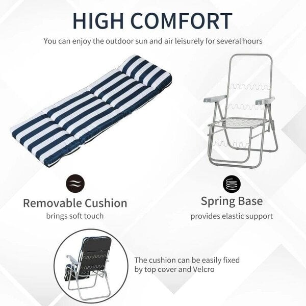 Bobobiy 2Pc Folding Sun Loungers Set-Blue/White