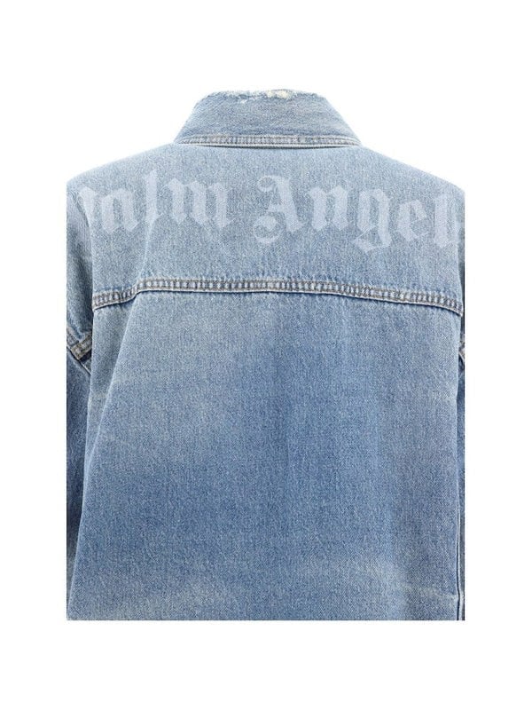 Palm Angels Washed Logo Denim Overshirt Blue - Supplied FashionPALM ANGELS