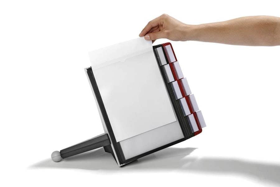 Durable SHERPA TABLE 10 Panel Display Panel Holder | 10 Panels | A4 Red & Black