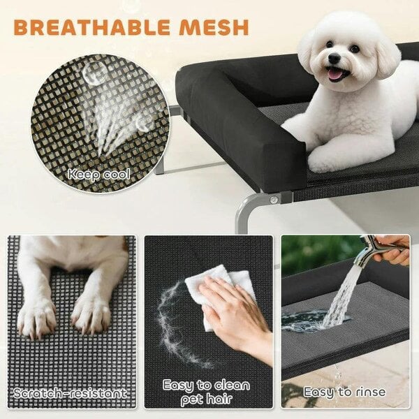 Elevated Dog Bed with Removable Bolsters, Raised Dog Bed for Small Breeds, Portable Indoor & Outdoor Pet Cots, Black
