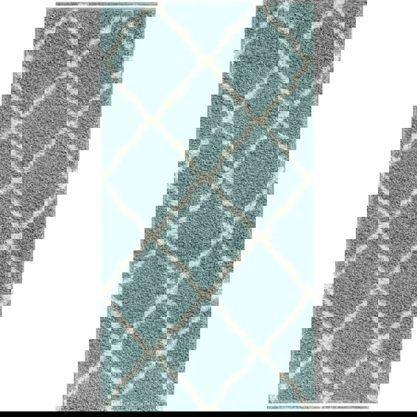 Moroccan Design Thick Shaggy Area Rugs Duck Egg Blue