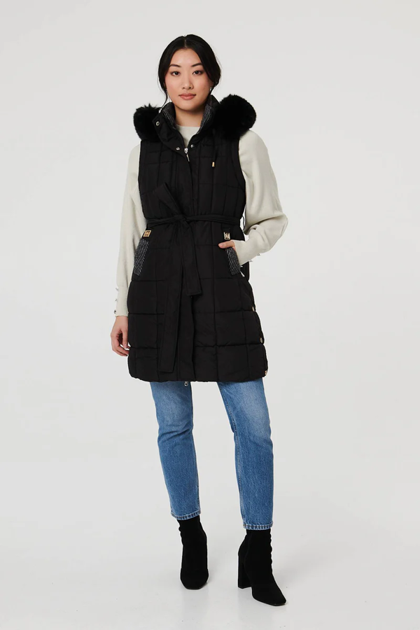 Izabel London Faux Fur Hood Textured Puffer Jacket