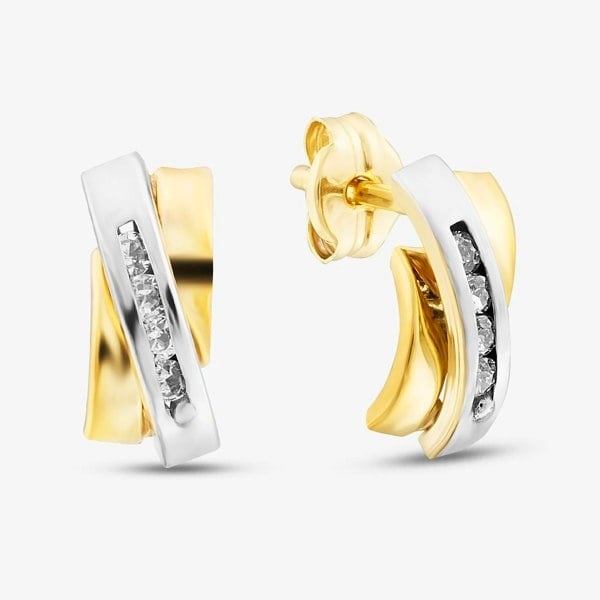 T. H. Baker 9ct Two Colour Gold Triple Bar Cubic Zirconia Stud Earrings 2.59.0289