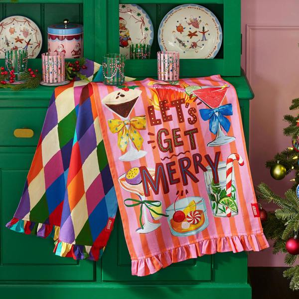 Eleanor Bowmer Let's Get Merry Cotton Kitchen Tea Towel Pack of 2 Bright