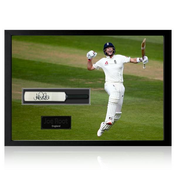 Joe Root Signed Mini Cricket Bat Iconic Frame