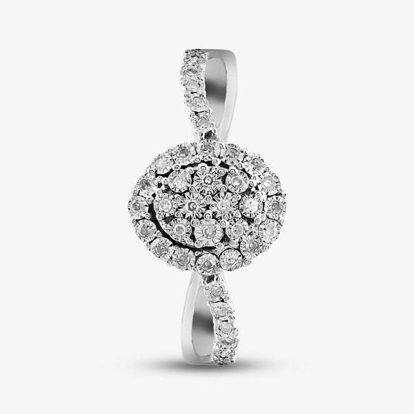 T. H. Baker Sterling Silver 0.10ct Diamond Oval Cluster Shoulder Set Ring THR31374-10CH R (SIL)