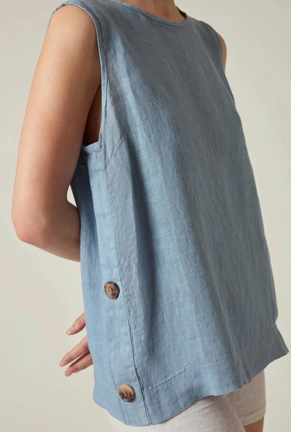 James Lakeland Denim Blue Linen Sleeveless Top