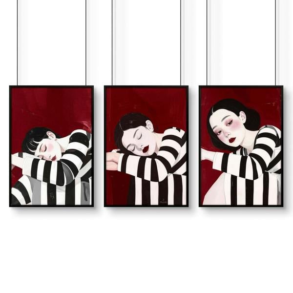 Gallery Walls Living Room | Set of 3 Boho Women Wall art Prints