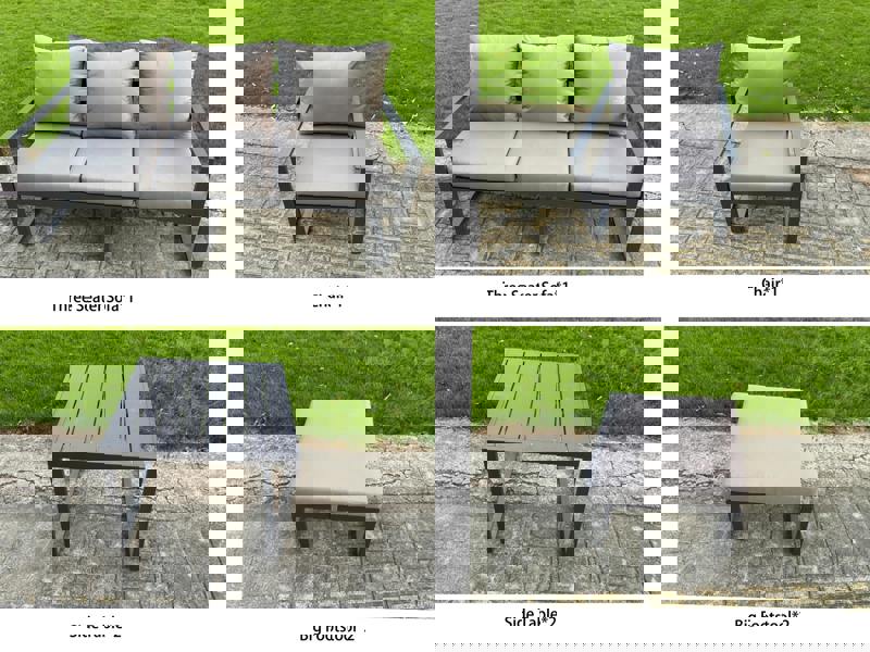 Fimous 6 Seater Aluminium Garden Furniture Set with Adjustable Rising Dining Table, 2 Side Tables - Dark Grey