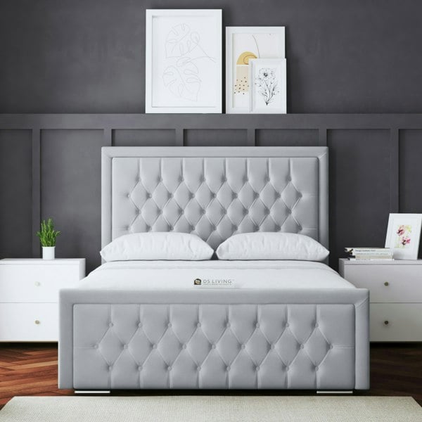 DS Living Allegra Ottoman Bed with Upholstered Headboard - Silver - King / 5ft