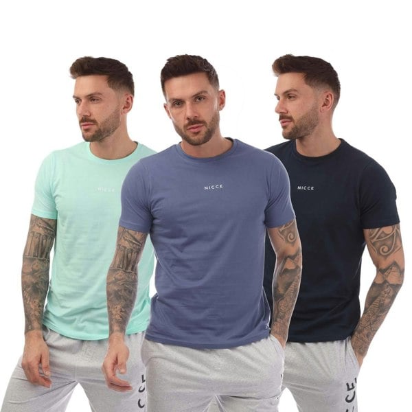 Nicce Mens Tordh T-Shirt (Pack of 3) - Blue/Navy/Mint Green
