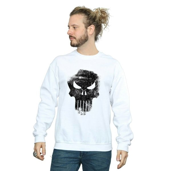 Marvel Mens The Punisher Distrressed Skull Sweatshirt - White