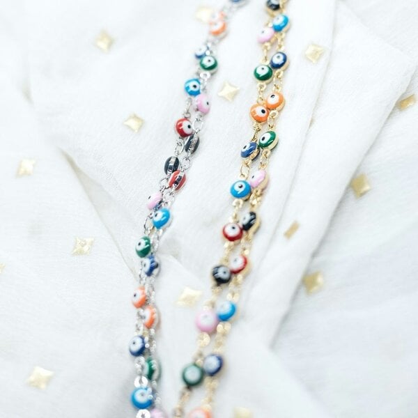The Colourful Aura Multicolour Adjustable Evil Eye Turkish Boho Devil Eye Protection Necklace