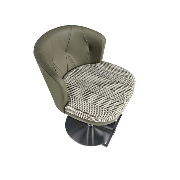 Angel Cerdá Swivel Stool in Dark Green and White Fabric and Olive Green Leatherette 4228