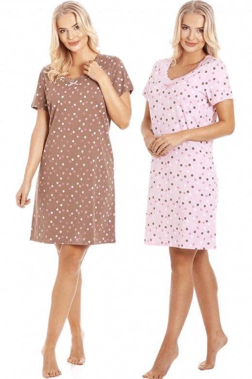 Camille 2 Pack Short Sleeved Summer Cotton Nighties - Breathable & Lightweight Nighties for Women